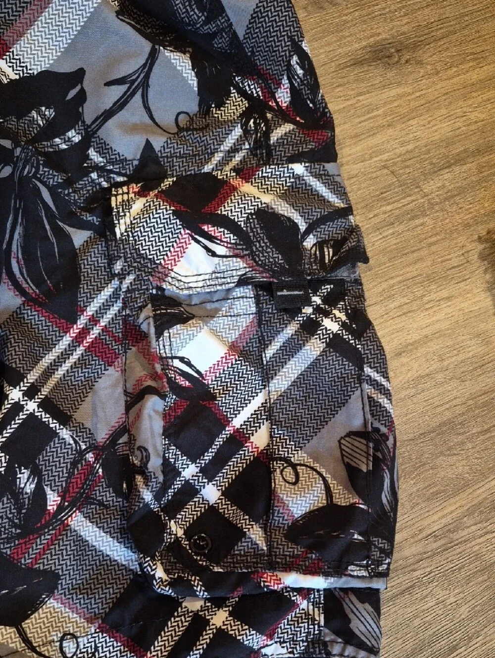 Athena Black, Gray & Red Plaid Swim Shorts